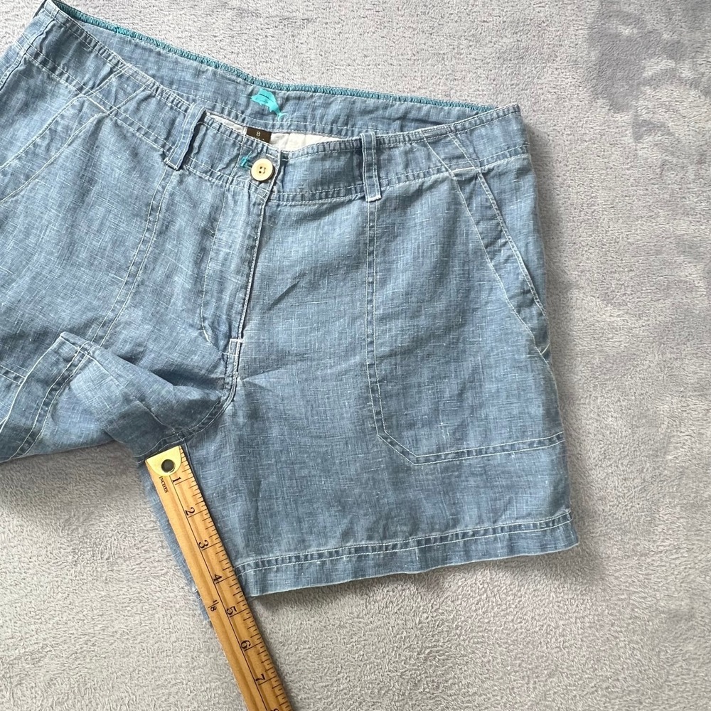 Tommy Bahama Sea Glass Linen Shorts Women's 8 Blue Chambray Bermuda 5 Inch - Picture 9 of 10
